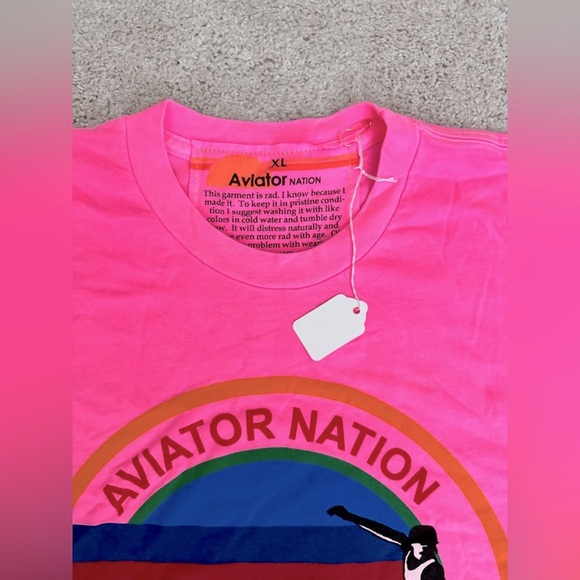 BNWT AVIATOR NATION WOMENS XL SIGNATURE BOYFRIEND TEE - NEON PINK - Picture 1 of 5